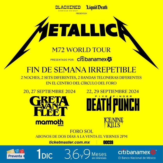 Conciertos de Metallica en México 2024.