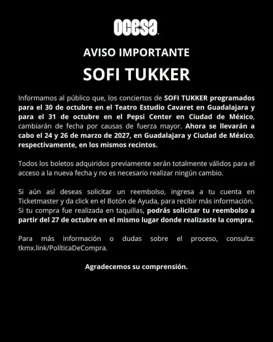 Sofi Tukker Cambio de fecha